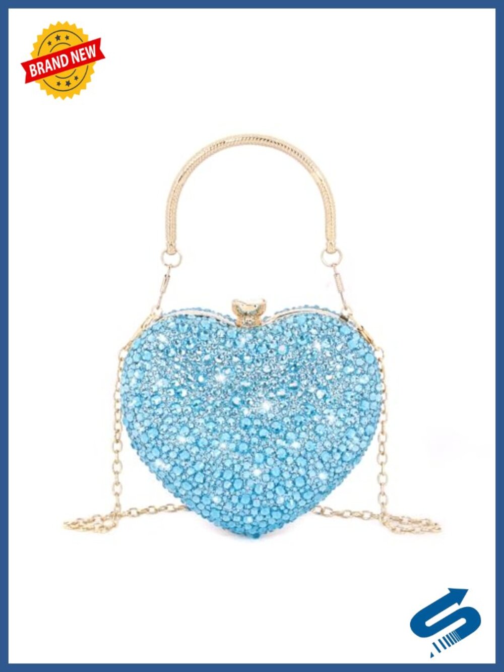 Rhinestone Heart Evening Clutch with Chain Strap